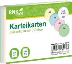 Karteikarten - DIN A7, liniert, farbig sortiert, 100 Karten