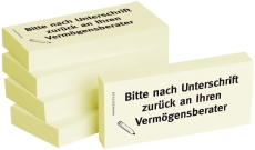 Haftnotizen Bitte nach Unterschrift zurück an Ihren Vermögensberater - 75 x 35 mm, 5x 100 Blatt