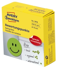 3858 Bewertungspunkt lachender Smiley - Ø 19 mm, Spender mit 250 Etiketten, grün