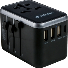 Ladeadapter Universal Travel - UTA-04, Anschlüsse für USB Typ-A/C & Stromstecker, schwarz