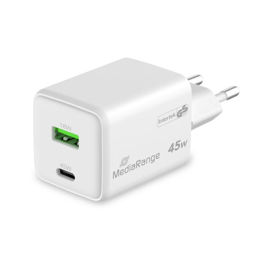 Ladegerät, USB-A/USB-C, GaN, 45W, weiß