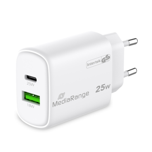 Ladegerät, USB-A/USB-C, GaN, 25W, weiß