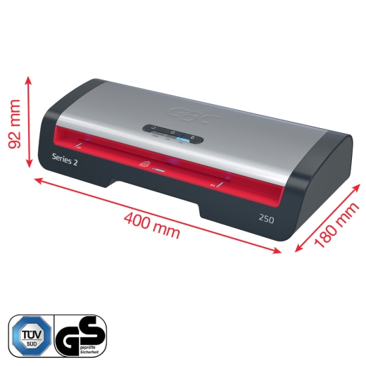 Laminiergerät 250, A4, 75-125 Micron, schwarz/silber/rot