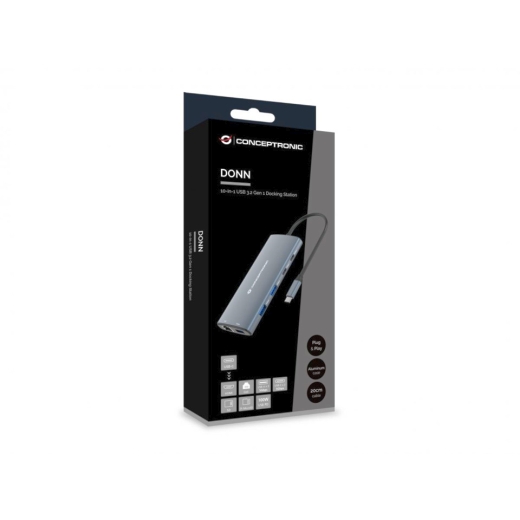 Dockingstation 10-in-1 USB 3.2 Gen 1, HDMI, 100W USB PD, USB-C 5Gbps x 2, USB-A 5Gbps x 3, SD, TF/MicroSD, GbE