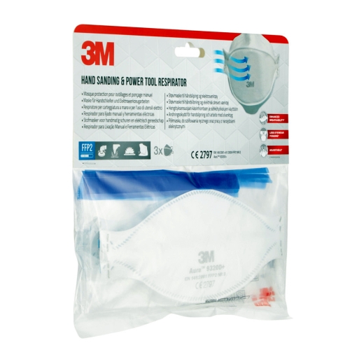 Partikelmaske Aura™ für Hand- und Maschinenschleifen, FFP2, ohne Ventil, 3er Pack weiß