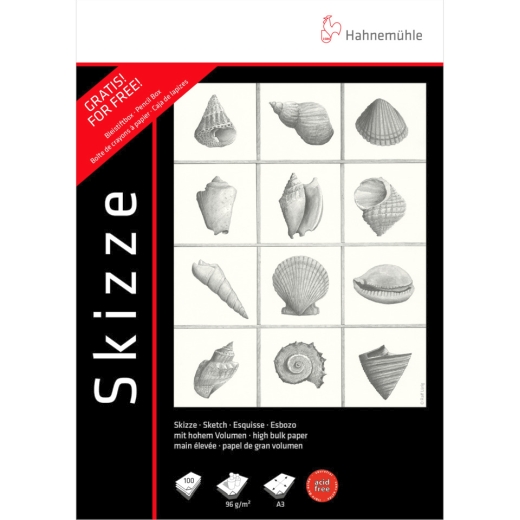 Skizzenblock + Bleistiftblock, A3, 100 Blatt, kopfgeleimt, weiß