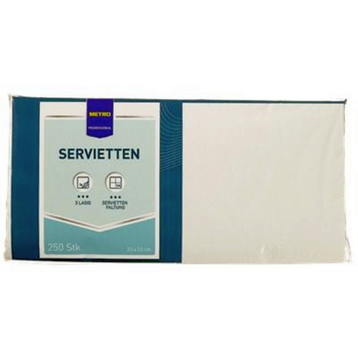 Servietten Zellltuch, 33x33cm, 3-lagig, 250 Stück, weiß