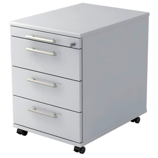 Hammerbacher Rollcontainer SOLID - 42,8 x 59 x 58 cm, 3 Schübe, Relinggriff, Weiß
