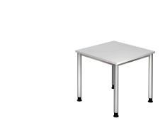 Schreibtisch 4-Fuß-Gestell rund - 80 x 68-76 x 80 cm, weiß/silber