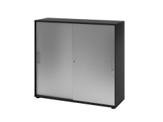 Schiebetürschrank - 3OH, 120 cm, Relinggriff, Graphit/Silber