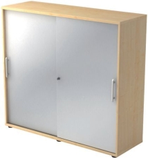 Hammerbacher Schiebetürschrank - 3OH, 120 cm, Relinggriff, Ahorn/Silber