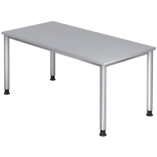 Hammerbacher Schreibtisch 4-Fuß-Gestell rund - 160 x 68-76 x 80 cm, höhenverstellbar, Grau/Silber, mit Montageservice