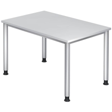 Hammerbacher Schreibtisch 4-Fuß-Gestell rund - 120 x 68-76 x 80 cm, höhenverstellbar, Weiß/Silber