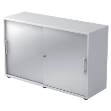 Hammerbacher Schiebetürschrank - 2OH, 120 cm, Relinggriff, Weiß/Silber, mit Montageservice