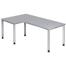 Hammerbacher Winkeltisch 4-Fuß-Gestell rund -200 x 68-76 - 120 cm, höhenverstellbar, Winkel 90°, Grau/Silber, mit Montageservice