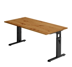 Schreibtisch C-Fuß - 160 x 65-85 x 80 cm, höhenverstellbar, Asteiche/graphit, mit Montageservice