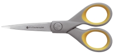 Schere Titanium Super, rostfrei, abgerundet, gerade, asymmetrisch, grau/gelb, 13cm