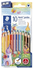 Farbstift Noris Club® jumbo - 4 mm, dreikant, Kartonetui mit 10 Farben + Spitzer