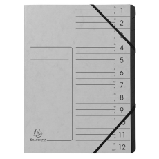 Ordnungsmappe - 12 Fächer, A4, Colorspan-Karton, grau