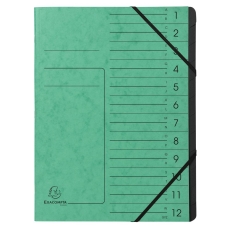 Ordnungsmappe - 12 Fächer, A4, Colorspan-Karton, grün
