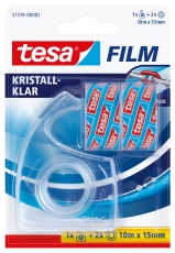 Handabroller Easy Cut® - 10 m : 15 mm, transparent, inkl. 2 Rollen Klebefilm kristall klar