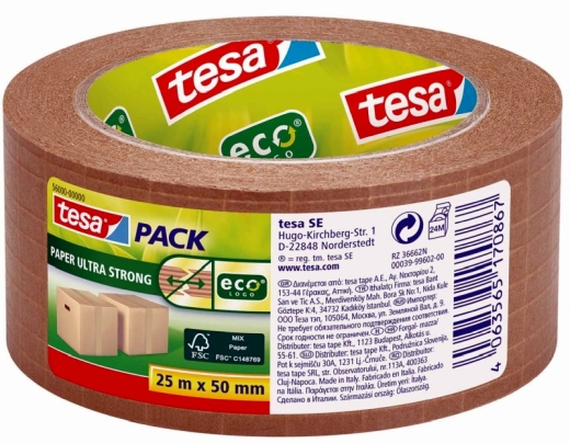 Packband tesapack® Papier Ultra Strong ecoLogo® - 50 mm x 25 m, braun