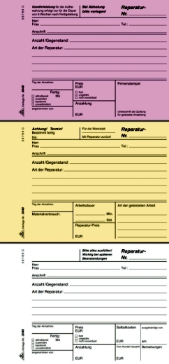 Reparaturschein - Block - SD, 3 x 40 Blatt, DIN A6 quer