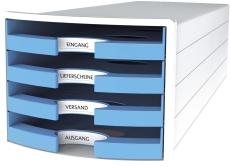 Schubladenbox IMPULS - A4/C4, 4 offene Schubladen, weiß/hellblau