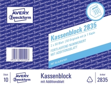 2835 Kassenblock, Kompaktblock, fortlaufend nummeriert, 2 x 50 Blatt, weiß