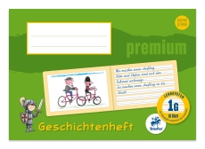 Geschichtenheft PREMIUM LIN 1G - A5 quer, 90g/qm, 16 Blatt, blanko/liniert mit verstärkter Grundlinie