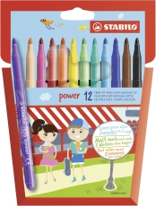 Filzstift - power - 12er Pack - mit 12 verschiedenen Farben