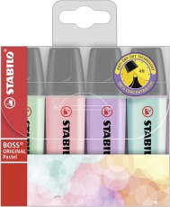 Textmarker - BOSS ORIGINAL Pastel - 4er Pack - Hauch von Minzgrün, rosiges Rouge, Schimmer von Lila, zartes Türkis