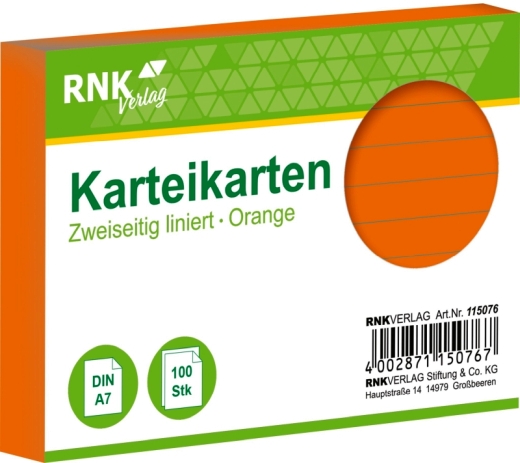 Karteikarten - DIN A7, liniert, orange, 100 Karten