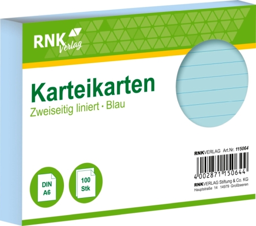 Karteikarten - DIN A6, liniert, blau, 100 Karten