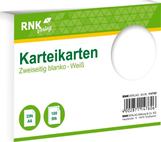 Karteikarten - DIN A6, blanko, weiß, 100 Karten