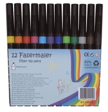 Faserschreiber, non-permanent, ca. 1-2 mm, Etui mit 12 Farben