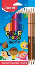Farbstiftetui ColorPeps World - 12 Farben + 3 doppelseite Stifte