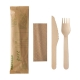 Besteckset Holz "pure" - 50 Sets, Messer, Gabel, Serviette in Papierbeutel