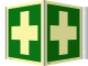 Winkelschild Erste Hilfe, ISO 7010, Kunststoff, nachleucht., 160-mcd, 148x148 mm