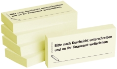 Haftnotizen "Bitte nach Durchsicht unterschreiben und an Ihr Finanzamt weiterleiten:" - 75 x 35 mm, 5x 100 Blatt