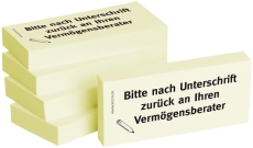 Haftnotizen "Bitte nach Unterschrift zurück an Ihren Vermögensberater" - 75 x 35 mm, 5x 100 Blatt