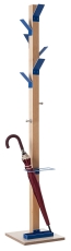 Garderobenständer EasyCloth® Modell A - 6 Haken, 2 Knöpfe, Schirmständer, Holz/blau