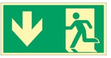 Notausgang links Pfeil unten, ISO 7010, Kunststoff langnachleuchtend, 29,7x14,8 cm