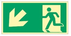 Notausgang links abwärts, ISO 7010, Kunststoff langnachleuchtend, 29,7x14,8 cm
