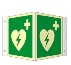 Winkelschild Automatisierter ext. Defibrillator ISO 7010, Kunststoff langnachleuchtend, 20x20 cm