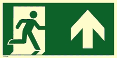 Notausgang rechts Pfeil oben, ISO 7010, Folie, nachleucht., 160-mcd, 297x148 mm