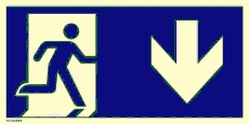 Notausgang rechts Pfeil unten, ISO 7010, Kunststoff, nachl., 160-mcd, 400x200 mm