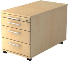 Hammerbacher Rollcontainer SOLID - 42,8 x 51,2 x 80 cm, 3 Schübe, Relinggriff, Ahorn