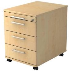 Hammerbacher Rollcontainer SOLID - 42,8 x 59 x 58 cm, 3 Schübe, Relinggriff, Ahorn