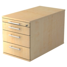 Hammerbacher Rollcontainer SOLID - 42,8 x 51,2 x 80 cm, 3 Schübe, Relinggriff, Ahorn